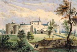 Cette lithographie, diffusée à partir de 1830, rend avec précision l’architecture du château de Ham, qui sera détruit en 1917