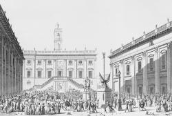 À leur arrivée à Rome, les Français s’installent au Quirinal. Le 15 février, une république dirigée par sept consuls, dont Berthier, est instaurée et proclamée sur la place du Capitole,