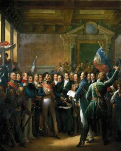 Lecture à l'hôtel de ville de Paris de la déclaration des députés et de la proclamation du duc d'Orléans, lieutenant général du royaume.