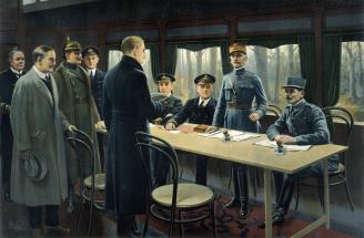 Signature de l'armistice le 11 novembre 1918 à Compiègne dans un wagon