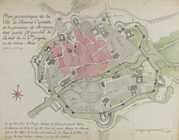 Plan de la ville de Rennes... dont partie est incendiée la nuit du 22 décembre jusqu'au 27